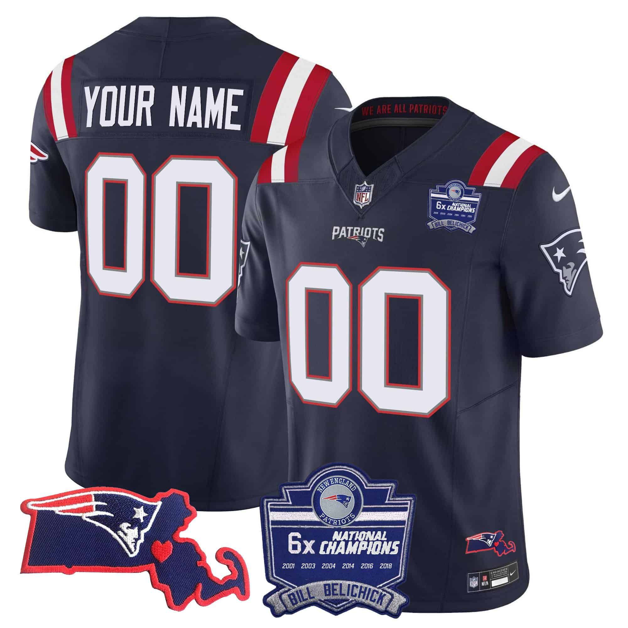 Men New England Patriots Dark blue 2024 Nike 6x Champions Patch Vapor Custom NFL Jersey style 1